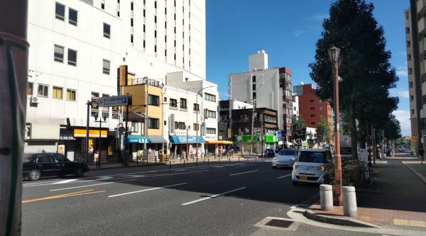 湊川駅を過ぎてさらに南へ行ったあたりの写真。広い幹線道路の脇に居酒屋などがあります。